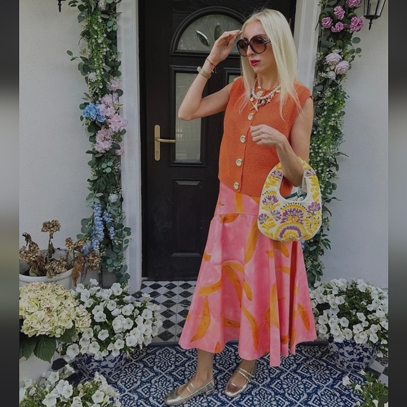 ZARA ZW COLLECTION PRINTED MID-WAIST ASYMMETRIC MIDI SKIRT 🧡💛💗 - Picture 11 of 12